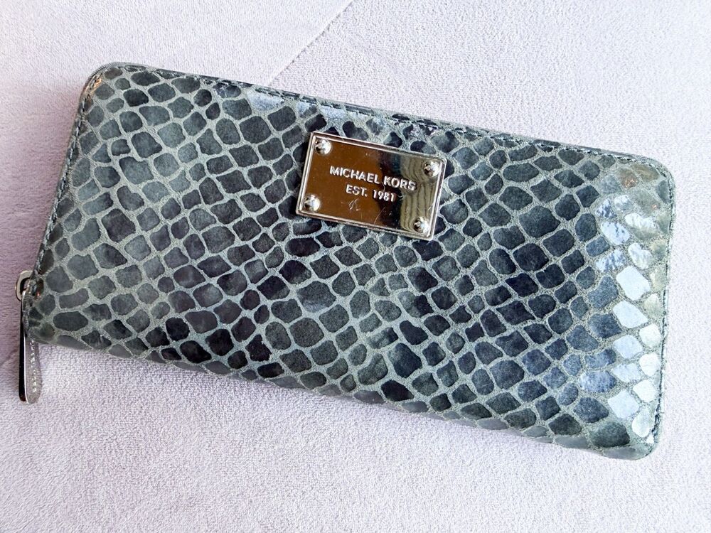 Michael Kors Wristlet Wallet Grey Suede Snake Embossed Wallet CLEAN!